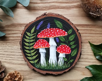 Mushroom art. Toadstool painting. Handpainted wall decor. Fairycore. Woodland art. Original artwork. Wall art. Home decor. Mushroom gift