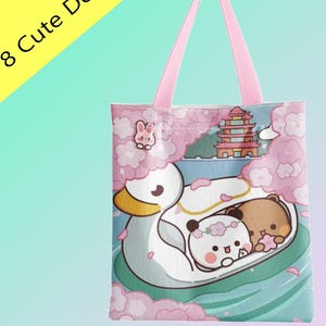 Bubu and Dudu Canvas Tote Bag ( Panda Yier and Bear Bubu )