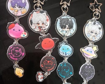 2 pcs x Love & Deepspace Acrylic Keychain : Sylus, Xavier, Zayne, Rafayel Keyring with Mascot Chibi charm