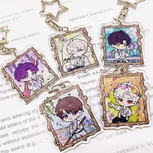 Love and Deepspace Merch Set | GARDEN OF SECRETS Chibi Keyring | Bag Charm Keychain | Caleb, Rafayel, Sylus, Xavier, Zayne Key Chain