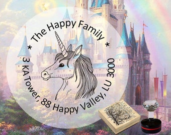 FANTASY UNICORN Pegasus CUSTOM Rubber Stamp / Wood-Mounted or Self-Inking / return address / wedding invitation / Ex Libris