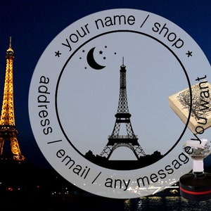 EIFFEL TOWER PARIS spersonalizowany stempel gumowy montowany na drewnie lub samotuszujący na adres zwrotny zaproszenie ślubne logo sklepu