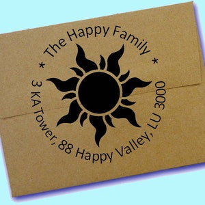 THE SUN Princess Rapunzel Inspired personalized rubber stamp / Wood-Mounted or Self-Inking / return address / Wedding invitation