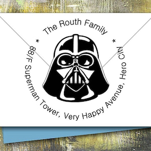 Pieczątka gumowa Darth Vader lub pieczątka samotuszująca spersonalizowana na adres zwrotny, zaproszenie ślubne, logo sklepu