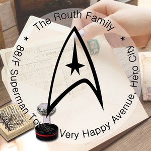 Starfleet Emblem Federation Commander personalized rubber stamp Wood-Mounted or Self-Inking for return address wedding invitation