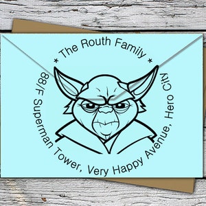 Sello de goma Yoda o sello autoentintable personalizado para la dirección del remitente, invitación de boda, logotipo de la tienda