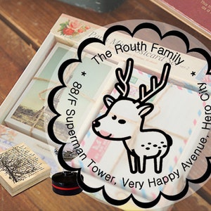 Cute Animal Stamp Deer Money Kitty Olifant Stekelvarken Varken CUSTOM Rubber Stamp / retouradres / huwelijksuitnodiging / Ex Libris