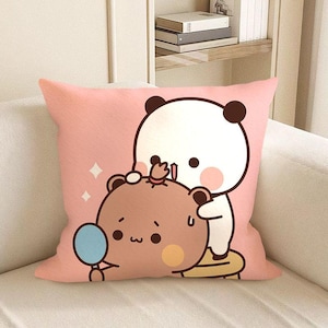 Bubu Dudu Cushion Cover / Lumbar Pillow Cover Case, Lovely Couple , Panda Yier and Bear Bubu