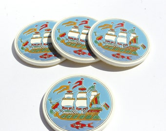 Posavasos, posavasos de cerámica mediterráneas, posavasos de cerámica, montaña cerámica Trivet, arte griego, cerámica Home Decor, juego de montaña rusa de la nave