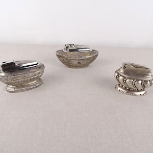 Set of Three Ronson Table Lighters, Ronson Adelphi, Ronson Crown, Ronson Queen Anne, Ronson Table Lighter, Ronson Parts, Vintage Lighter