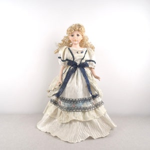 17&quot; Porcelain Doll, Retro Doll, Blonde Doll, Dollhouse Decor, Large Doll, Old Doll, Renaissance Doll, Doll on Stand, Doll Dress, Art Doll