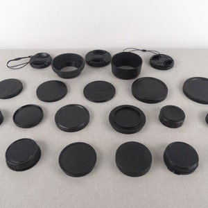 Lote de tapas de lentes vintage, tapa de lente vintage, tapas de cámara, cubierta de lente, accesorios de cámara, tapa de lente trasera, tapa protectora de lente, tapa de lente con clip