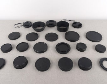 Lote de tampas de lente vintage, tampa de lente vintage, tampas de câmera, tampa de lente, acessórios de câmera, tampa de lente traseira, tampa protetora de lente, tampa de lente com clipe