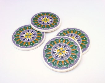 Coasters, Vintage Houseware, Retro Ceramic, Tableware Decor, Hand Painted Ceramic