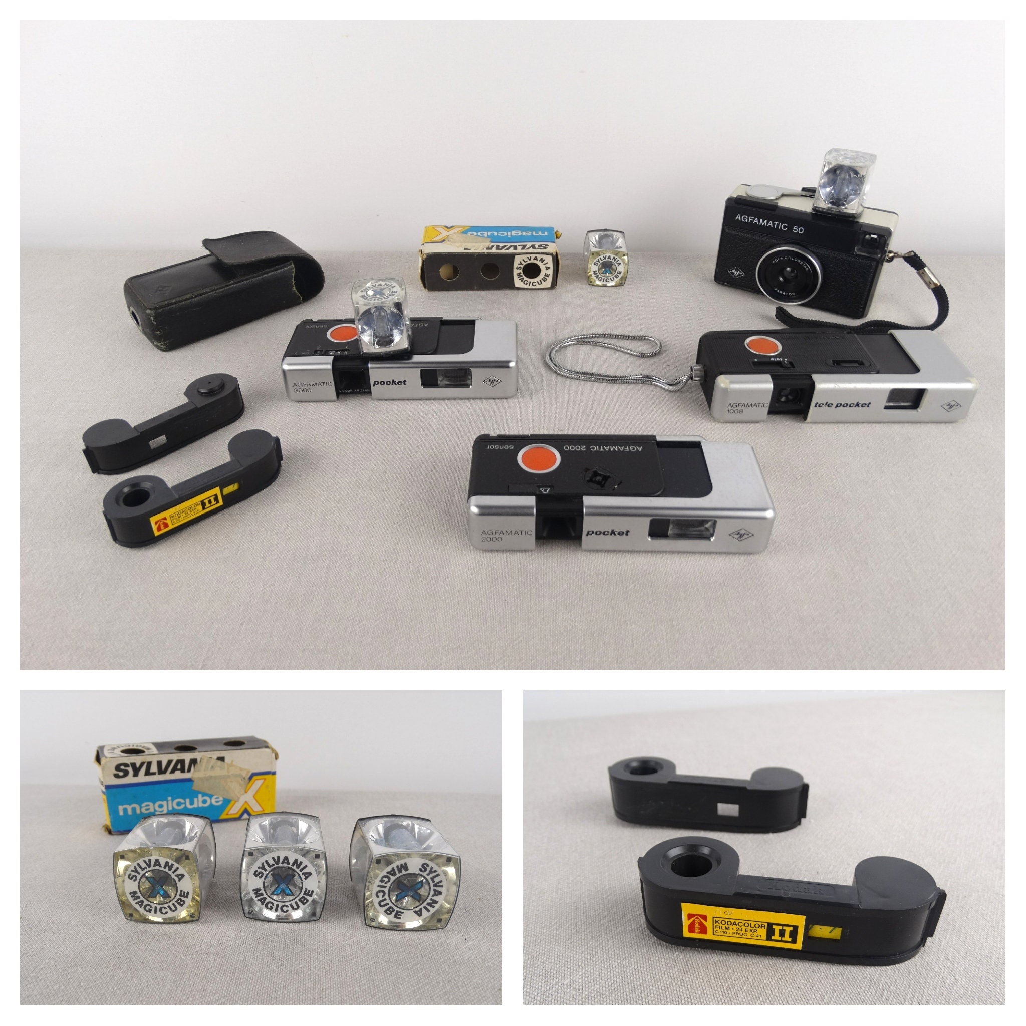 Vintage Agfamatic Pocket Cameras, Retro Camera Set, Old Film
