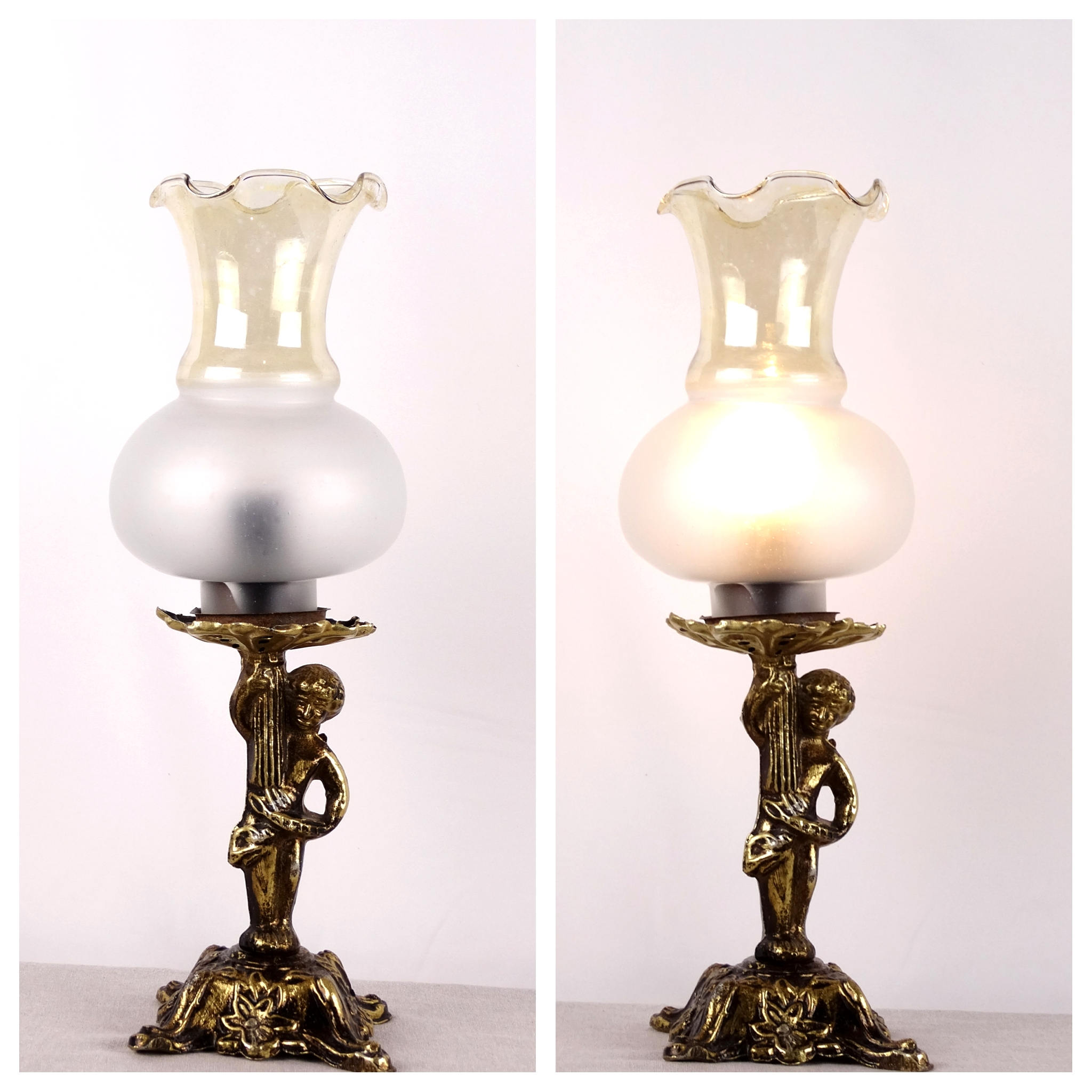 Brass Cherub Lamp Victorian Table 50