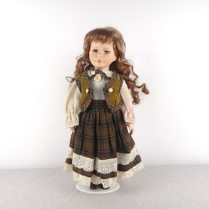 Marked Porcelain Doll, 16&quot; Doll on Stand, Retro Doll, Doll Dress, Art Doll, Collector Doll, Doll Clothes, Haunted Doll, Scary Doll, Old Doll