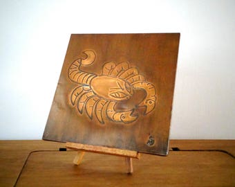 Escorpio zodiaco, Escorpio Decor, cobre arte, Escorpio cobre, cobre repujada pared colgante de pared, arte, escorpión, Escorpio de cobre