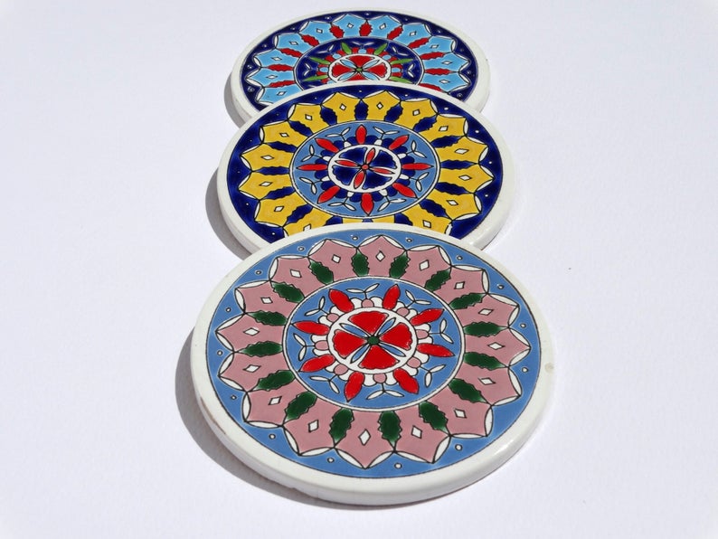Mandala Ceramic Tile Coaster Drink Coaster Greek Ceramic Etsy
