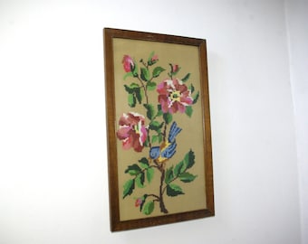 Framed Embroidery Canvas, Embroidered Wall Tapestry, Cross stitch Wall Decor, Needlepoint Canvas Wall Hanging, Embroidery Art, Cross stitch