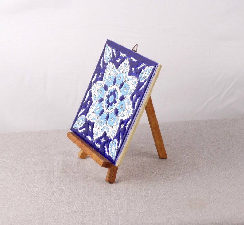 Mediterranen Fliese, Trivet Keramikfliese, Mandala-Fliese, keramischen Wandbehang, böhmische Fliese, blaue keramische Fliese, griechische Fliese, Küchenfliese, Bild 2