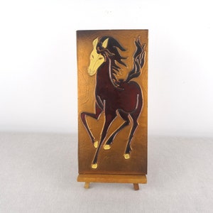 Vintage koperen Repousse, paard muur opknoping, geëmailleerde koperen muur kunst, Repoussed koperen wand decor, koperen paard kunst aan de muur, paard decor