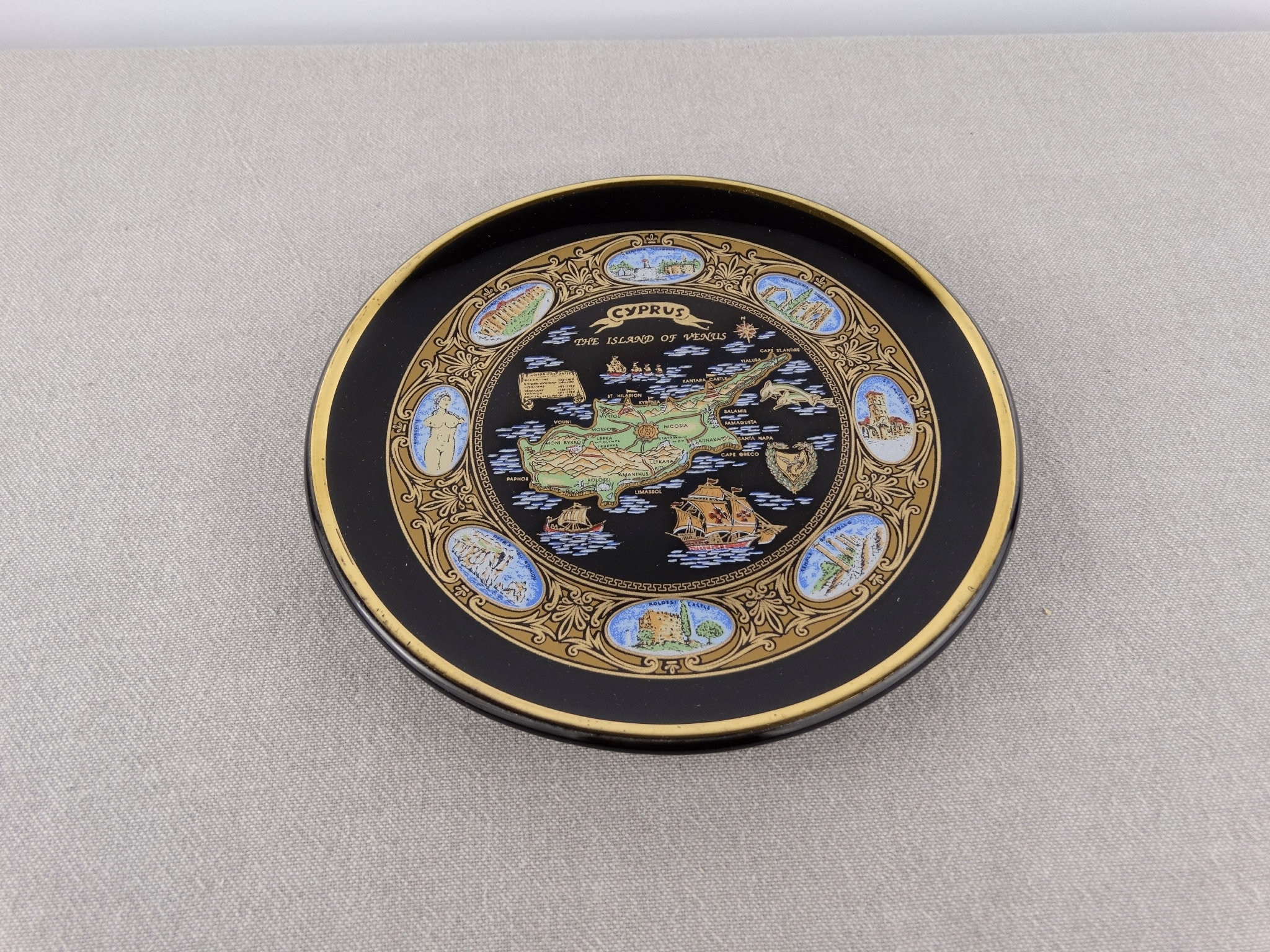 24K Gold Plate Cyprus Greek Ceramic Plate Decorative Plate Etsy