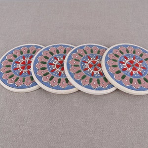 Purlpe Ceramic Coasters, Floral Tile Coaster, Drink Coaster, Ceramic Barware Coaster, Purple Coaster