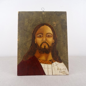 Vintage Hand Painted Icon, Handmade Jesus Icon, Holy Icon, Religious Wall Art, Religious Painting, Handpainted Icon, Jesus Artwork, Old Icon