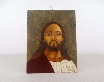 Vintage Hand Painted Icon, Handmade Jesus Icon, Holy Icon, Religious Wall Art, Religious Painting, Handpainted Icon, Jesus Artwork, Old Icon