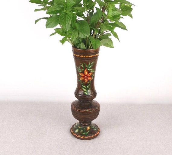 Vintage Holzvase, geschnitzte Holzvase, Holzvase für Blumen, Holz Urne, Holz Blumenständer, alte Vase, Volkskunst Vase, Blumenvase