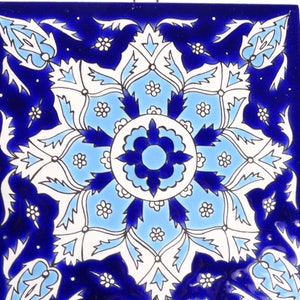 Mediterranen Fliese, Trivet Keramikfliese, Mandala-Fliese, keramischen Wandbehang, böhmische Fliese, blaue keramische Fliese, griechische Fliese, Küchenfliese, Bild 3