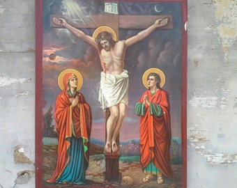 Crucifixion of Jesus, Greek Religious Art, Christian Orthodox Decor, Baptismal Gift