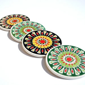Ceramic Coaster, Drink Coaster, Tile Coaster, Greek Ceramic, Handpainted Coaster, Coaster Set, Bohemian Coaster, Mandala Coaster, Boho Decor