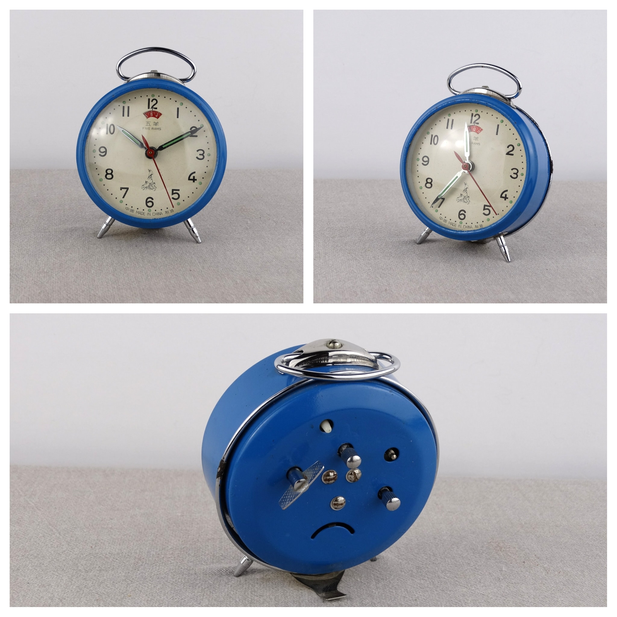 Retro Clock, Five Rams Clock, Alarm Clock, Blue Clock, Desk Clock, Old ...