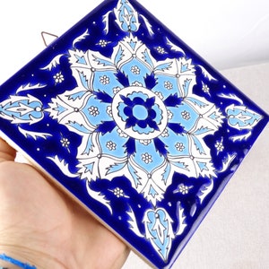 Mediterranen Fliese, Trivet Keramikfliese, Mandala-Fliese, keramischen Wandbehang, böhmische Fliese, blaue keramische Fliese, griechische Fliese, Küchenfliese, Bild 5