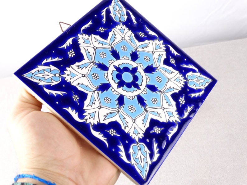 Mediterranen Fliese, Trivet Keramikfliese, Mandala-Fliese, keramischen Wandbehang, böhmische Fliese, blaue keramische Fliese, griechische Fliese, Küchenfliese, Bild 5