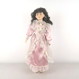 Vintage Porcelain Doll, 19&quot; Doll, Princess Doll, Doll On Stand, Large Doll, Dollhouse Doll, Doll Dress, Renaissance Doll, Victorian Doll