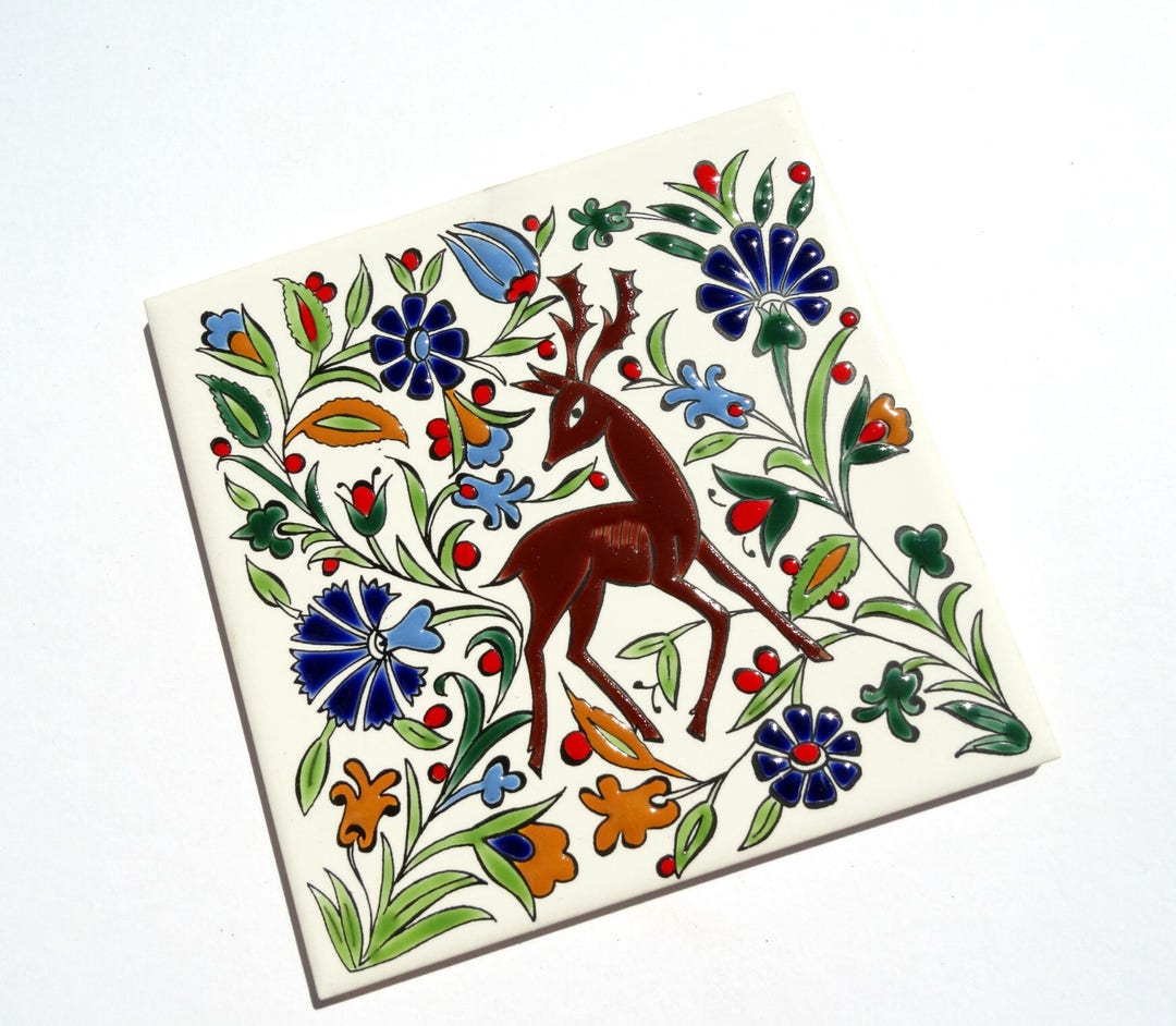 Ceramic Wall Tile Deer Ceramic Decor Retro Sticker Tile Etsy