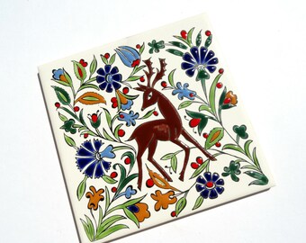 Ceramic Wall Tile, Deer Ceramic Decor, Retro Sticker Tile, Mediterranean Tile, Ceramic Tile, Bohemian Wall Tapestry, Deer Tile, Sticker Tile