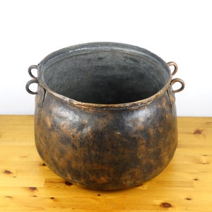 Antique Huge Copper Cauldron, Copper Fireplace Pot, Farmhouse Cauldron, Copper Casserole, Large Copper Planter, Vintage Cauldron, Copper Pot