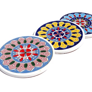 Mandala Ceramic Tile Coaster, Drink Coaster, Greek Ceramic, Coasters, Coasters Set, Bohemian Coaster, Mandala Coaster, Boho Decor, Mandala
