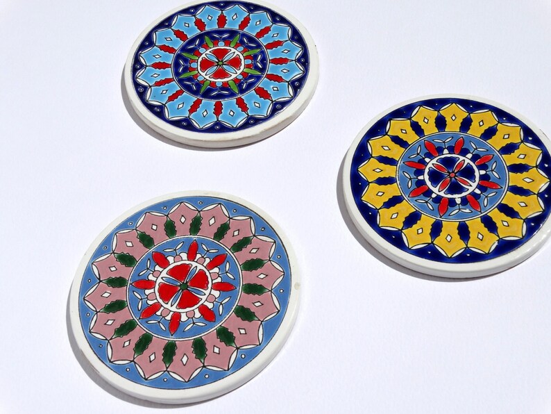 Mandala Ceramic Tile Coaster Drink Coaster Greek Ceramic Etsy
