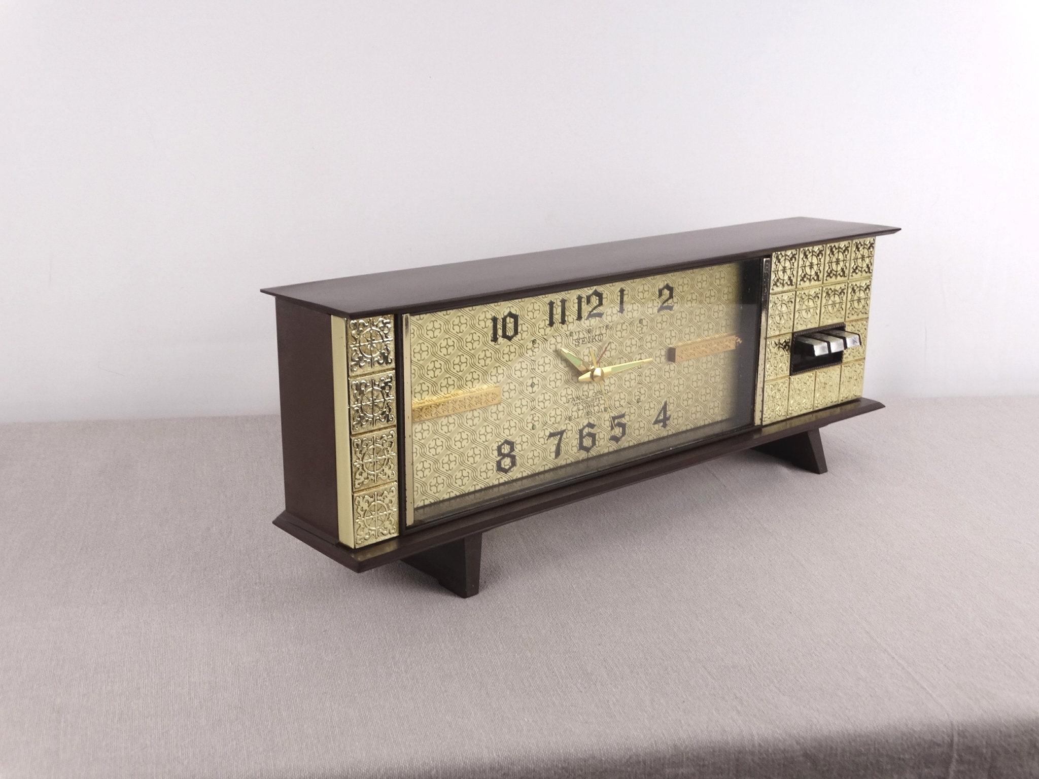 Seiko Fancy Gold Music Bell Working Table Clock Desk Alarm Etsy