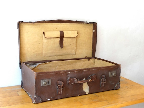Enorme maleta antigua equipaje de cuero viejo caja de tren | Etsy México