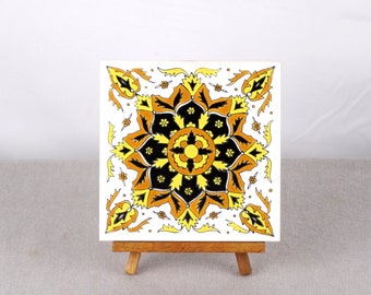 Ceramic Tile, Mandala Tile, Bohemian Ceramic Wall Decal, Wall Sticker Tile, Trivet Ceramic Tile, Bohemian Wall Tapestry, Ceramic Tile, Tile