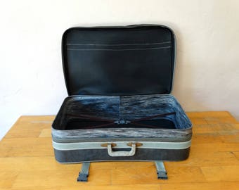 Grey Leather Suitcase, Retro Train Case, Leather Valise, Luggage, Suitcase Table, Travel Trunk, Luggage Decor, Cardboard Suitcase, Suitcase