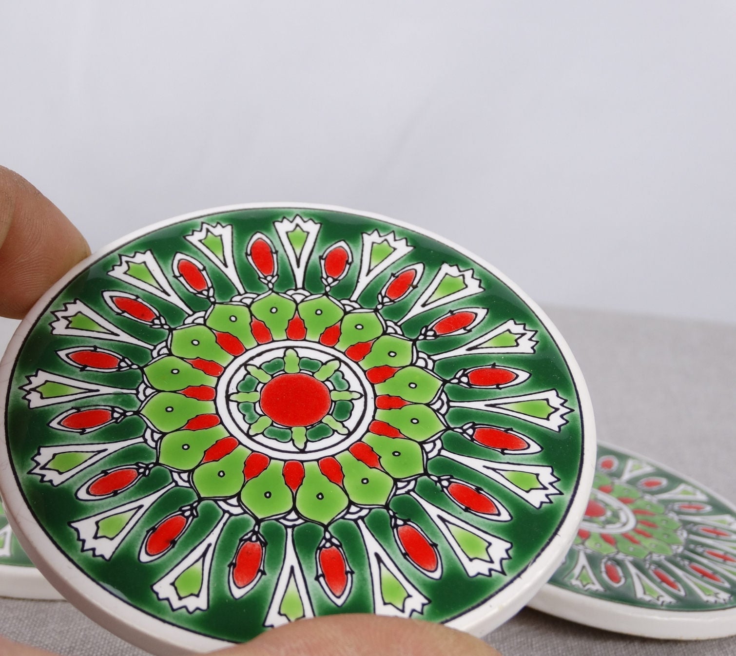 Drink Tile Coaster Ceramic Coaster Set Green Ceramic Etsy