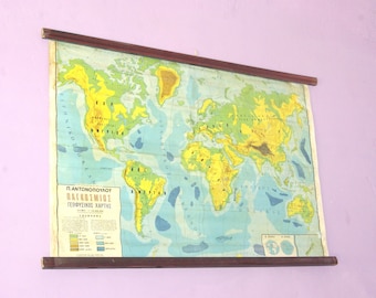 World Atlas Map, Geography School Map, Canvas Chart, Pull Down Chart, Large School Map, World Chart, Classroom Chart, Atlas Tapestry