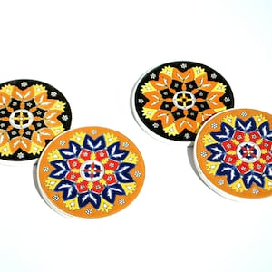 Vintage Bohemian Coasters, Ceramic Coaster, Retro Coasters Set, Tile Coaster, Handpainted Coasters, Mandala Coaster, Mandala Ceramic